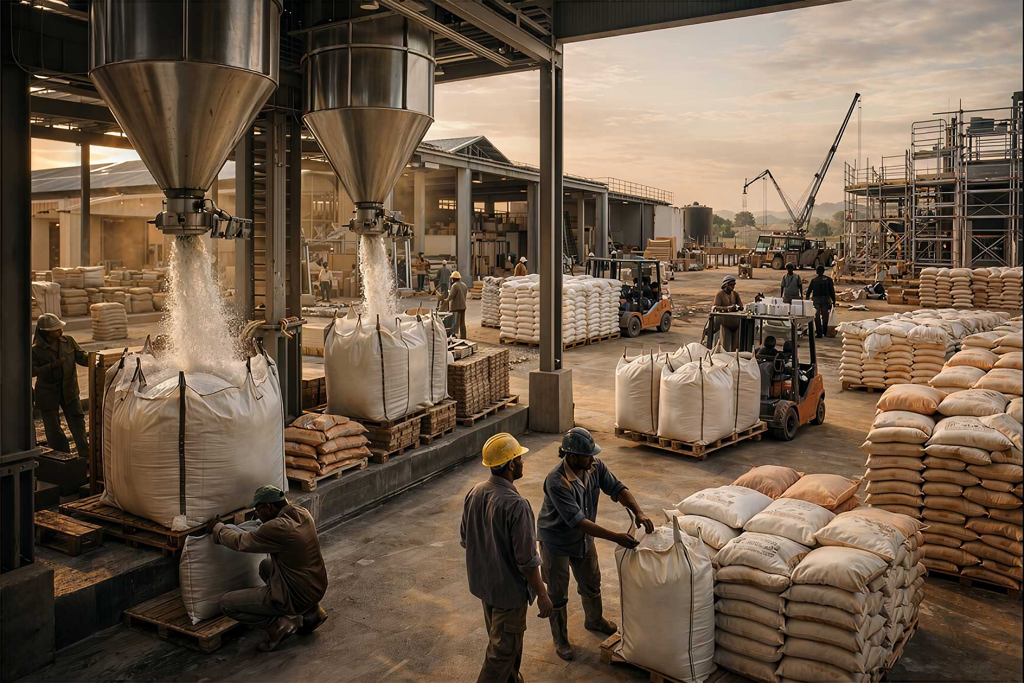 Harvest blending and bagging operation in West Africa